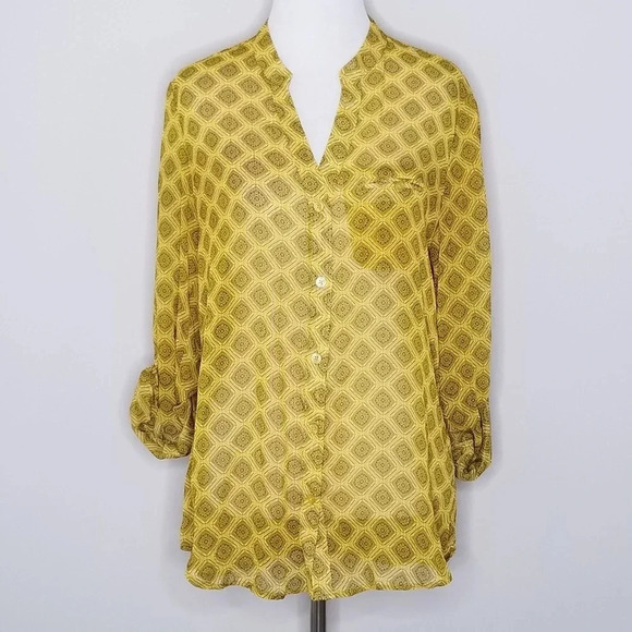 Kut from the Kloth Yellow Print Button Down S - Picture 1 of 7